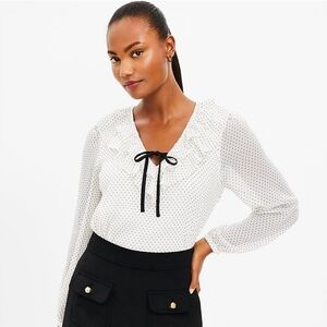 LOFT Polka Dot Tie Neck Blouse Sz S